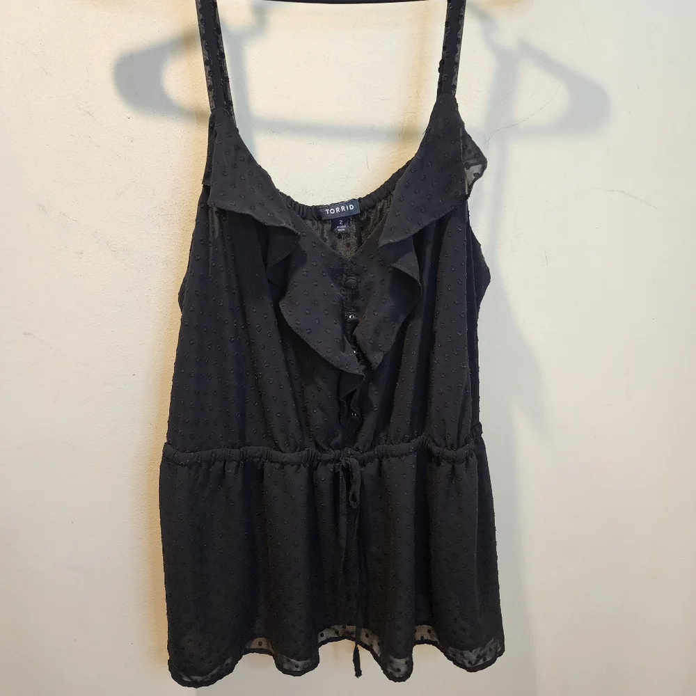 Torrid Black Ruffle Detail Women's Plus Size Tank Top 2 - Picture 10 of 11